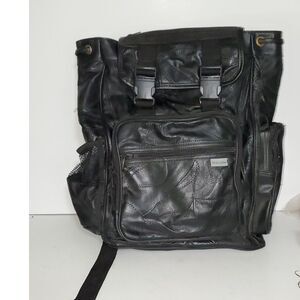 A Genuine Leather Backpack School Hiking Knapsack Black Adjustable As-Is
